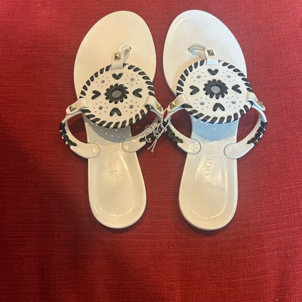 Jack Rogers White and Black‎ jelly Sandals with Stud Accents - Picture 2 of 3
